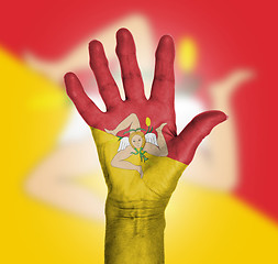 Image showing Palm of a woman hand, painted with flag