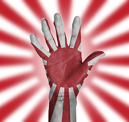 Image showing Palm of a woman hand, painted with flag