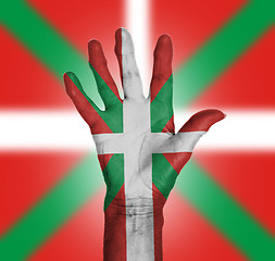 Image showing Palm of a woman hand, painted with flag