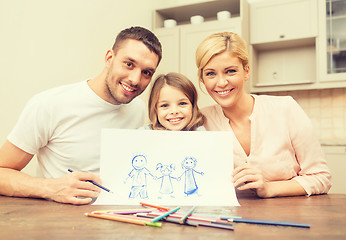 Image showing happy family drawing at home