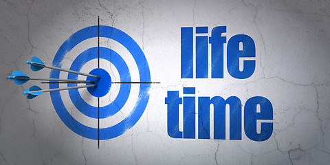 Image showing Time concept: target and Life Time on wall background