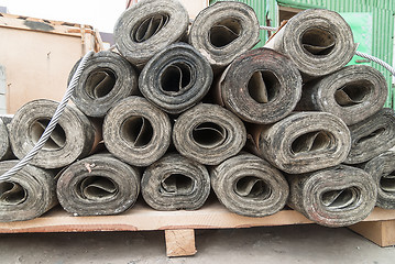 Image showing Rolls of roofing material for background