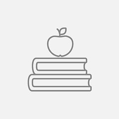 Image showing Books and apple on top line icon.