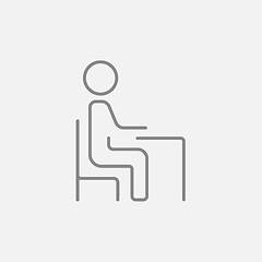 Image showing Student sitting on chair in front of desk line icon.