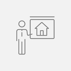 Image showing Real estate agent showing house line icon.