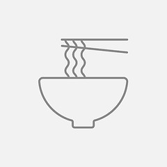 Image showing Bowl of noodles with pair chopsticks line icon.