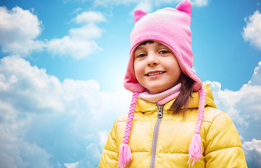 Image showing happy beautiful little girl portrait over blue sky