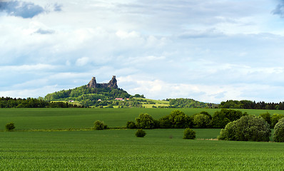 Image showing Spring landscape and Trosky Castle, Czech Republic