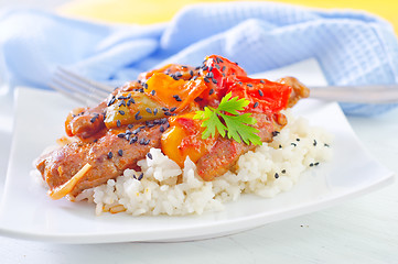 Image showing boiled rice with meat and vegetables