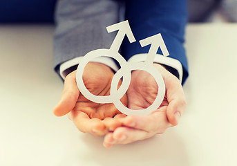 Image showing close up of happy male gay couple with love symbol