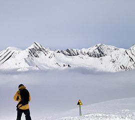 Image showing Freerider on off-piste slope in mist