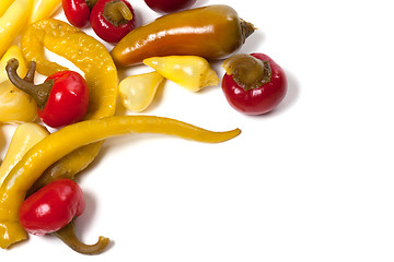 Image showing Mix of hot pickled peppers isolated on white background