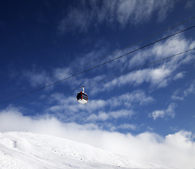 Image showing Gondola lift and blue sky with clouds in nice day