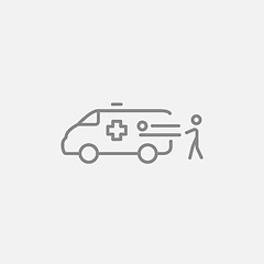 Image showing Man with patient and ambulance car line icon.