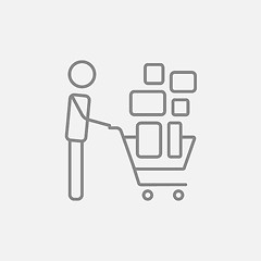 Image showing Man pushing shopping cart line icon.