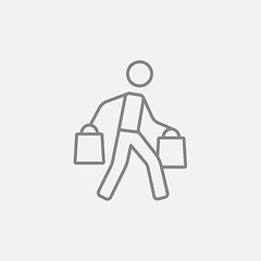 Image showing Man carrying shopping bags line icon.