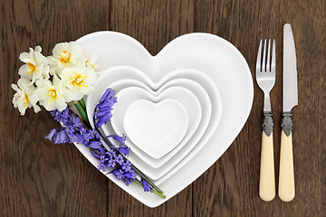 Image showing Floral Place Setting on Oak