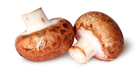 Image showing Two fresh brown mushroom beside