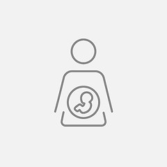 Image showing Baby fetus in mother womb line icon.