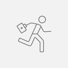 Image showing Paramedic running with first aid kit line icon.