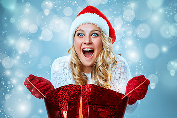 Image showing Beautiful young woman in Santa Claus clothes