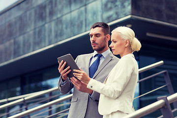 Image showing businesspeople with tablet pc outdoors