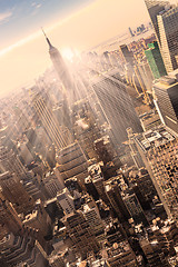 Image showing New York City Manhattan skyline in sunset.