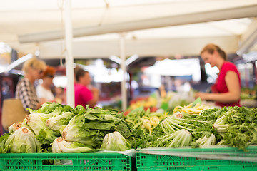 Image showing Farmers\' food market stall with variety of organic vegetable.