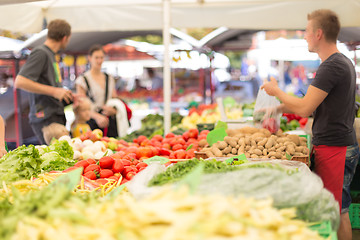 Image showing Farmers\' food market stall with variety of organic vegetable.