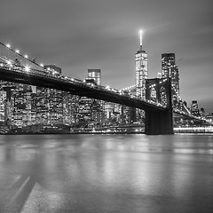 Image showing Brooklyn bridge at dusk, New York City.