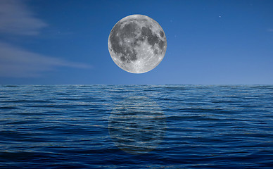 Image showing Full moon at night over the sea