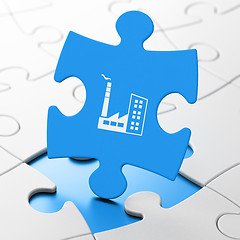 Image showing Finance concept: Industry Building on puzzle background