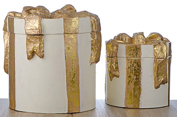 Image showing Christmas decorative white gift boxes