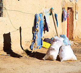 Image showing bags  roof  moroccan old wall and brick in antique city