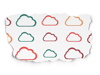 Image showing Cloud computing concept: Cloud icons on Torn Paper background