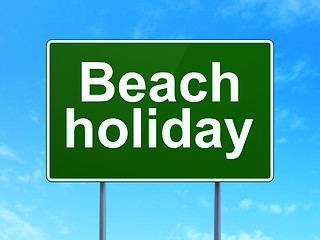 Image showing Travel concept: Beach Holiday on road sign background