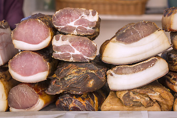 Image showing Smoked Bacon in a street market
