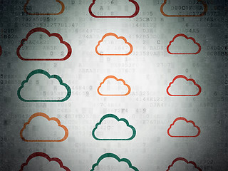 Image showing Cloud computing concept: Cloud icons on Digital Paper background