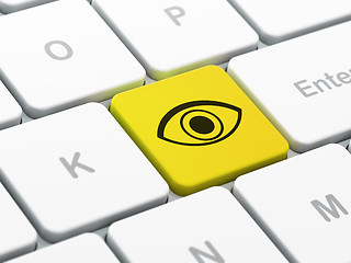 Image showing Safety concept: Eye on computer keyboard background