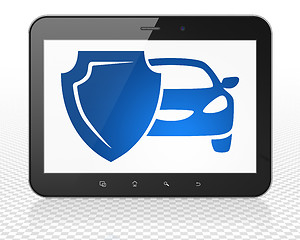 Image showing Insurance concept: Tablet Pc Computer with Car And Shield on display