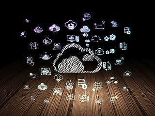 Image showing Cloud technology concept: Cloud in grunge dark room