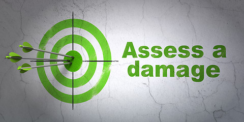 Image showing Insurance concept: target and Assess A Damage on wall background