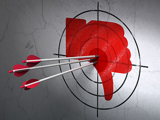 Image showing Social media concept: arrows in Thumb Down target on wall background