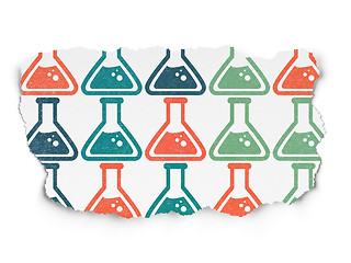 Image showing Science concept: Flask icons on Torn Paper background