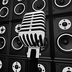 Image showing Microphone And Loud Speakers Shows Music Industry Concert Or Ent