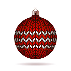 Image showing Red Knitted Christmas Ball.