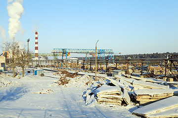 Image showing timber mill. winter season