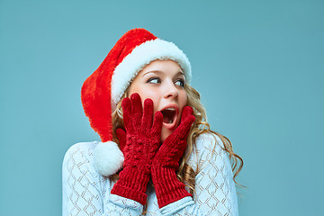 Image showing portrait of girl dressed in santa hat 