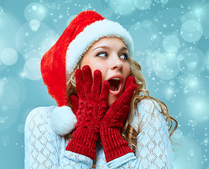 Image showing portrait of girl dressed in santa hat 