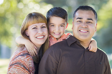 Image showing Young Mixed Race Family Portrait Outdoors